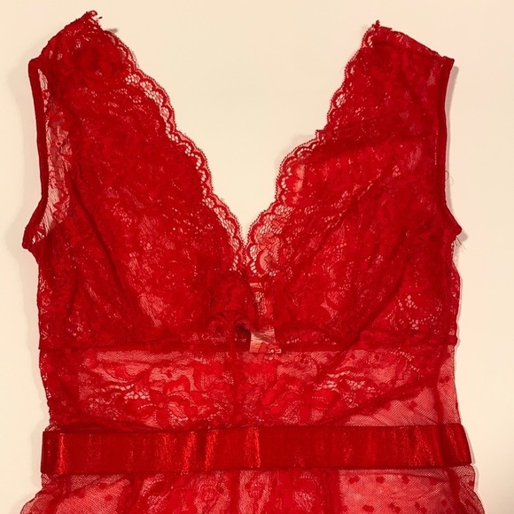 Prettylittlething Red lace bodycon body suit size 6 - Picture 1 of 9